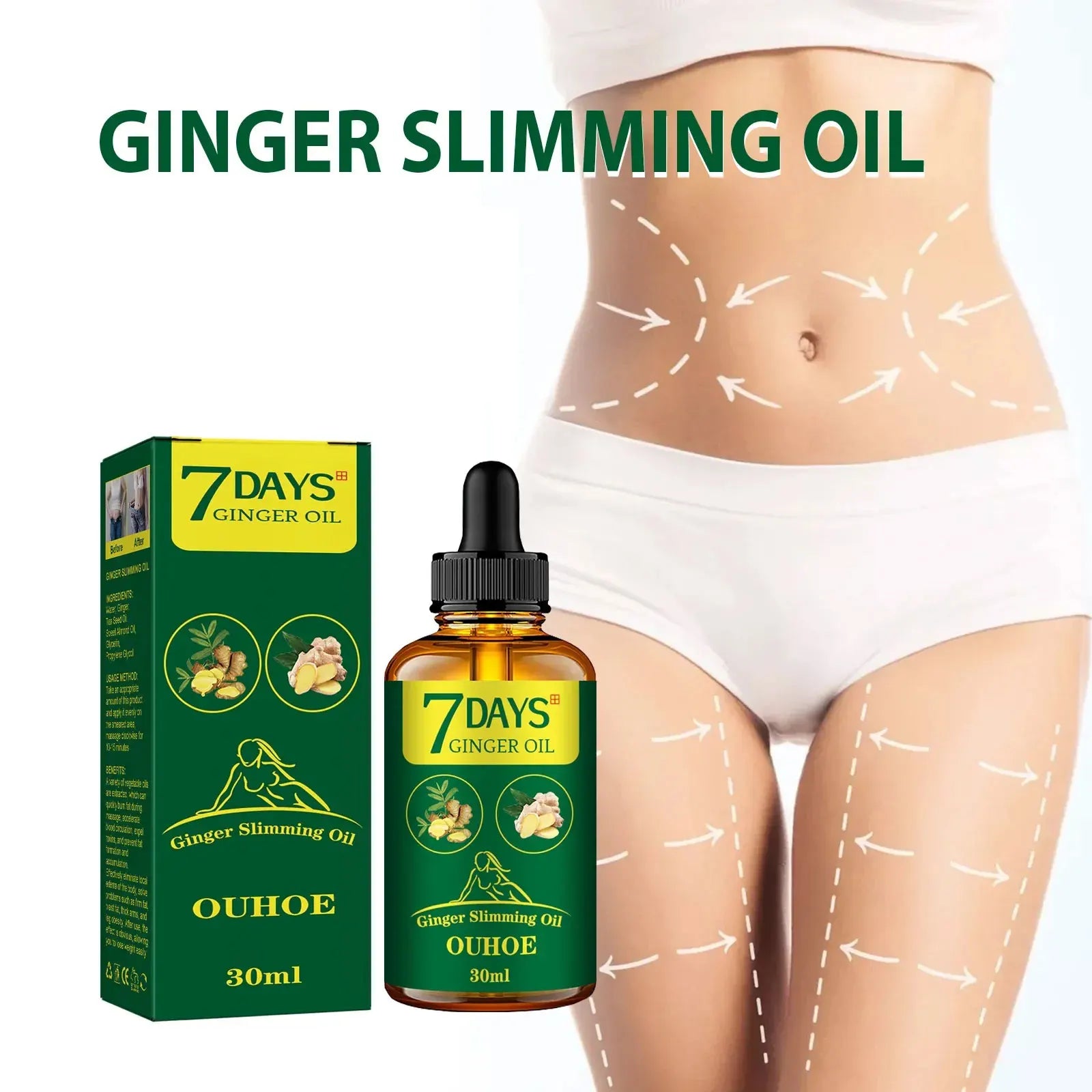 Ginger Slimming Oil Fast Burning Fat Thin Belly Thigh Full Body Shaping anti Cellulite Weight Loss Massaging Essential Oil 30Ml