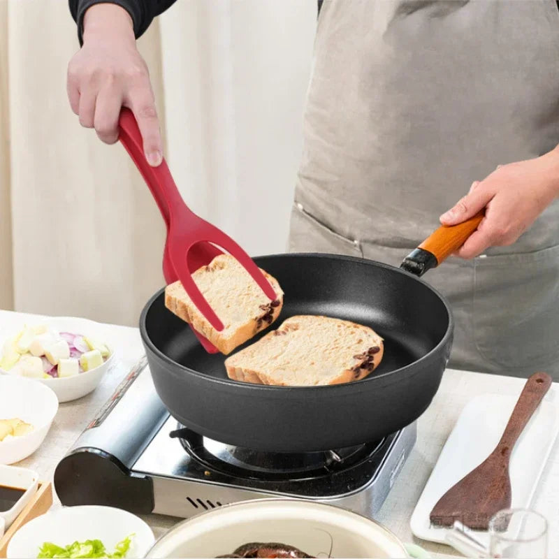 2 in 1 Shovel Clip Silicone Grip Flip Tongs Egg Steak Spatula Tongs Clamp Pancake Fried Turners Cooking Tool Kitchen Accessories