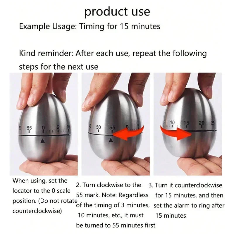 Countdown Cooking Tool Stainless Steel Egg Timer, Kitchen Timer Mechanical Alarm Clock, Generally Used in the Kitchen