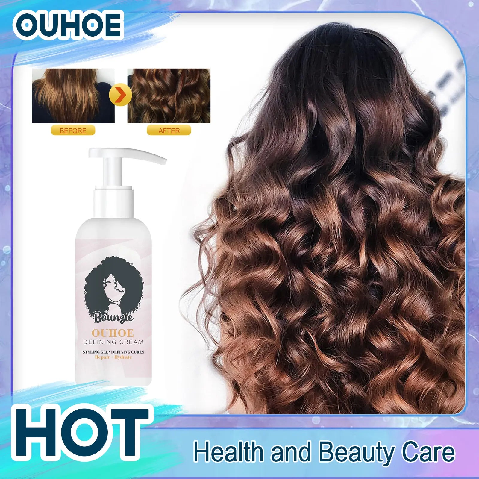 Hair Curling Cream Styling Sculpting Frizzy Wavy Boost Elastin Volumizing Fluffy Thickening Nourishing Enhance Hair Define Cream