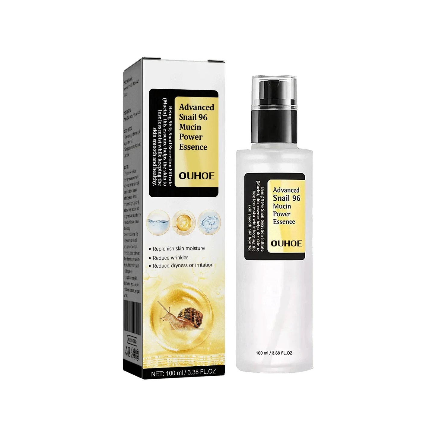 Snail Mucin Facial Essence Repairing Tightening Anti-Aging Fade Fine Lines Moisturizing Brightening Facial Skin Care 100Ml