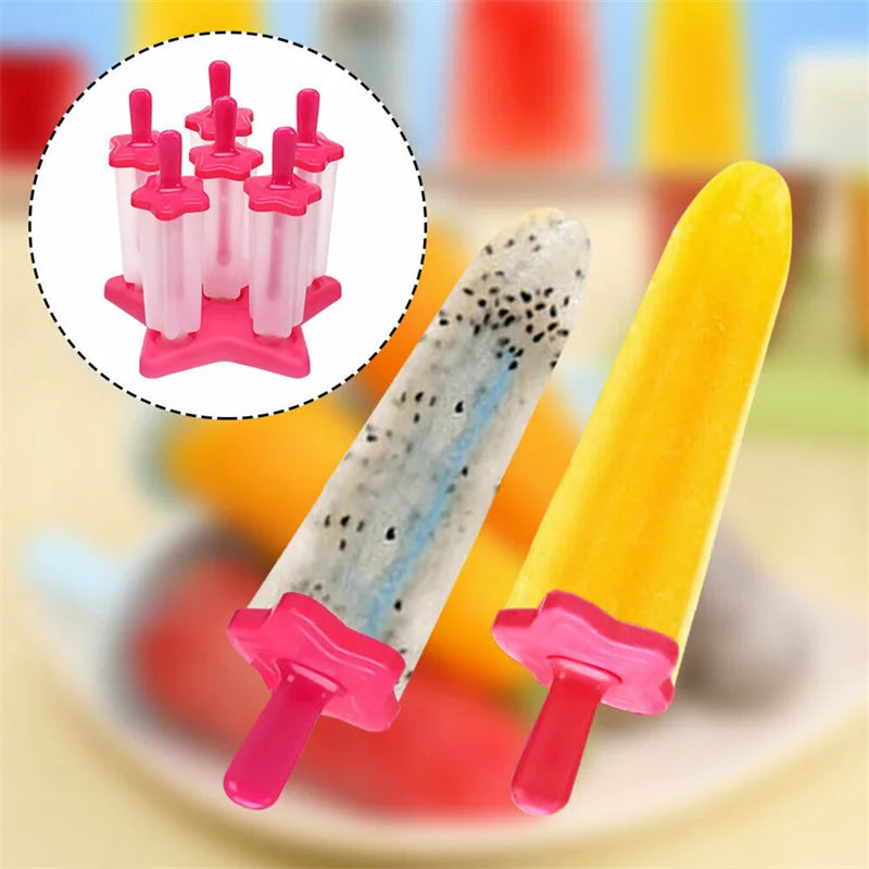 6 Cells Summer Accessories Kitchen Tools Food Grade Lolly Mould DIY Ice Cream Pentagram Oval Maker Popsicle Molds Dessert Molds