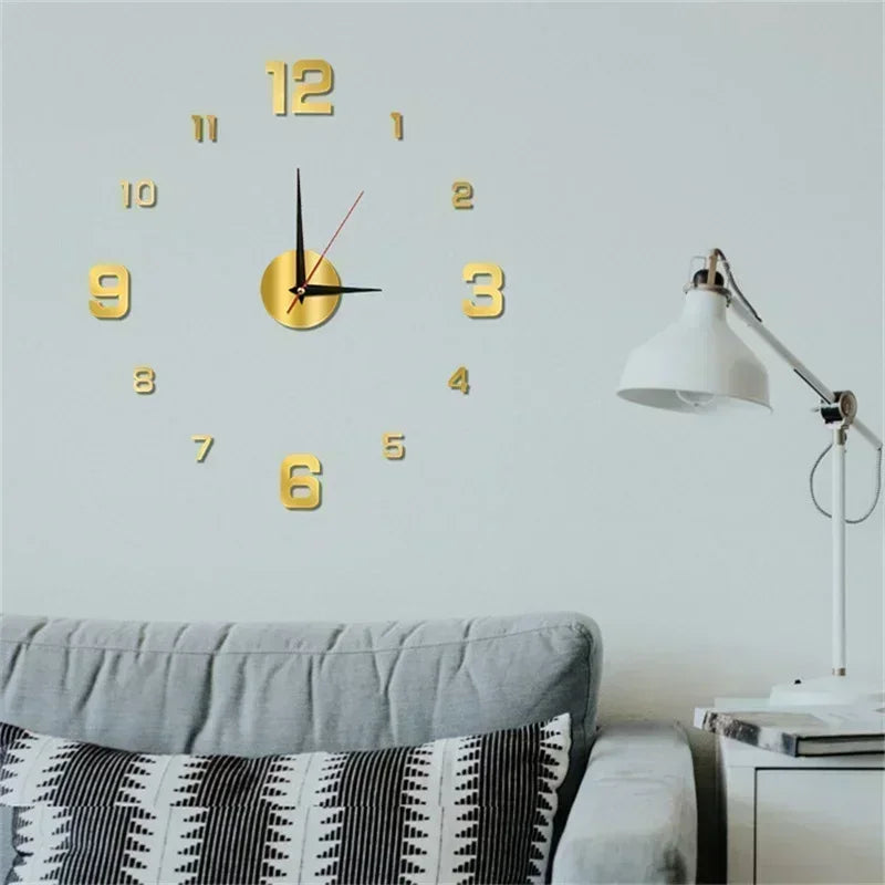 DIY Wall Clock for Home Office 40Cm Frameless Modern 3D Wall Clock Mirror Stickers Hotel Room Design School Decoration Decor