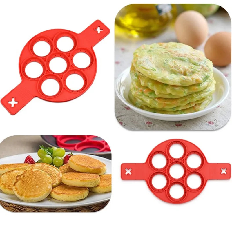 Silicone Jinao Multi-Shape 7-Hole Non-Stick Baking Mold Food-Grade Handle Fried Eggs Pancake Mold Home Cooking Kitchen Gadgets