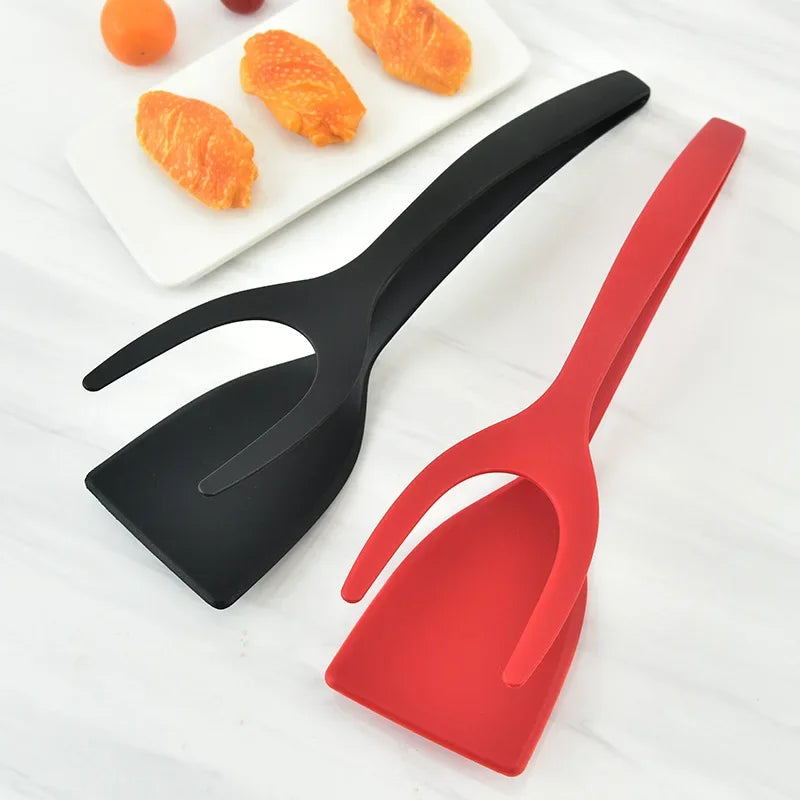 2 in 1 Shovel Clip Silicone Grip Flip Tongs Egg Steak Spatula Tongs Clamp Pancake Fried Turners Cooking Tool Kitchen Accessories