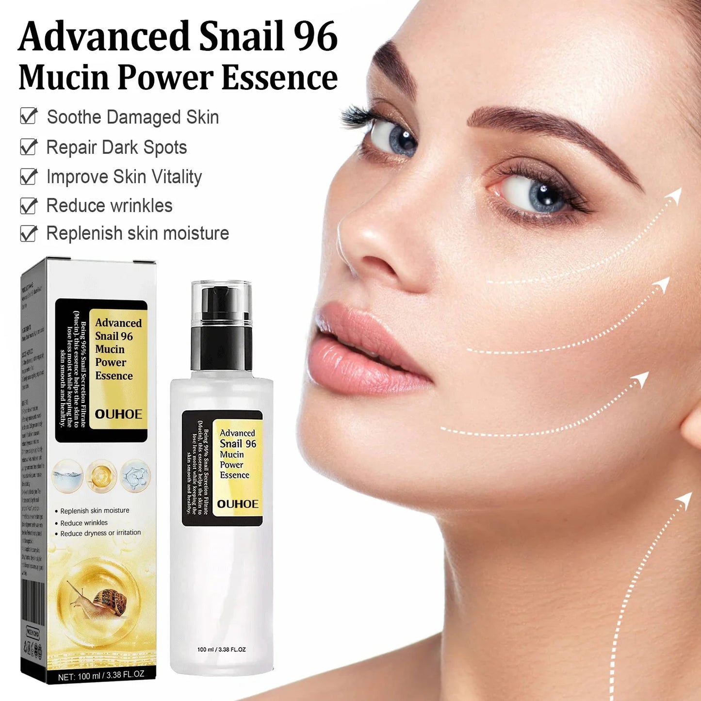 Snail Mucin Facial Essence Repairing Tightening Anti-Aging Fade Fine Lines Moisturizing Brightening Facial Skin Care 100Ml