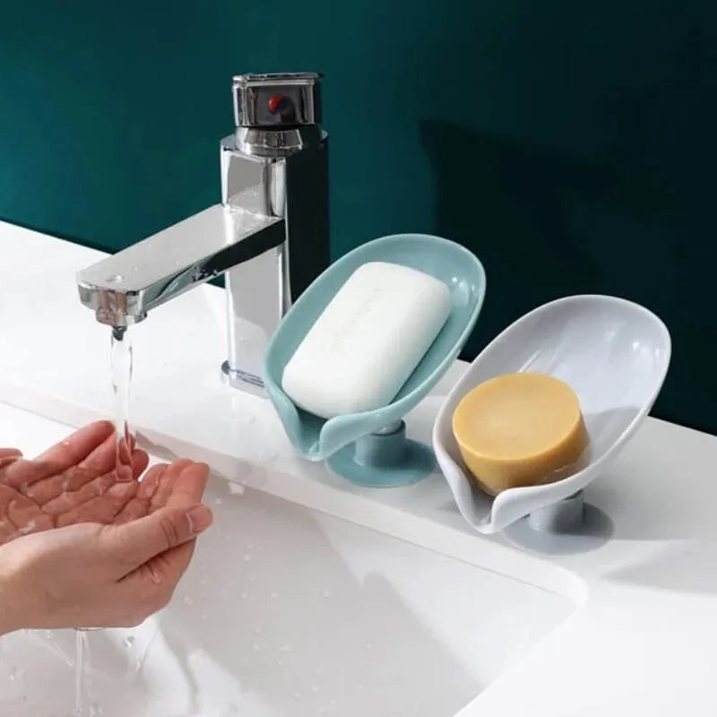 2Pcs Drain Soap Holder Leaf Shape Soap Box Suction Cup Tray Drying Rack for Shower Sponge Container Kitchen Bathroom Accessories