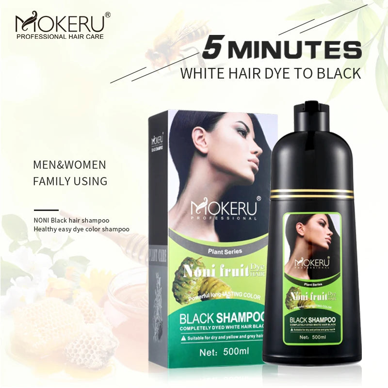 Organic Natural Fast Hair Dye Only 5 Minutes Noni Plant Essence Black Hair Color Dye Shampoo for Cover Gray White Hair