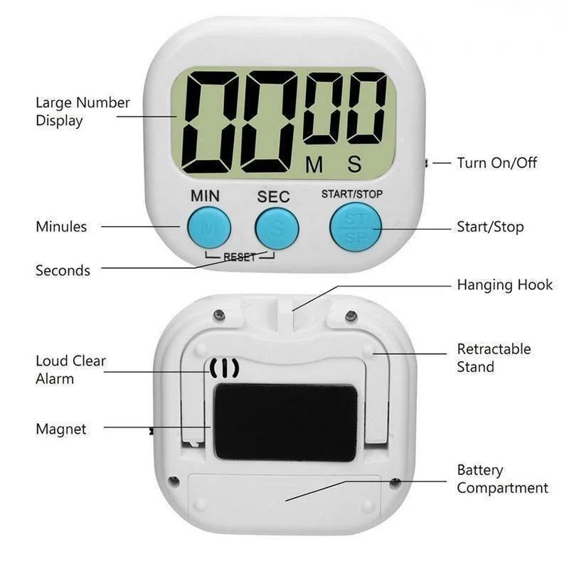 Kitchen Timer Magnetic LCD Digital Countdown Timer Cooking Timer Alarm Clock Home Kitchen Accessories