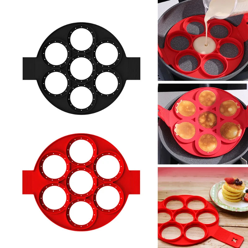 Silicone Jinao Multi-Shape 7-Hole Non-Stick Baking Mold Food-Grade Handle Fried Eggs Pancake Mold Home Cooking Kitchen Gadgets