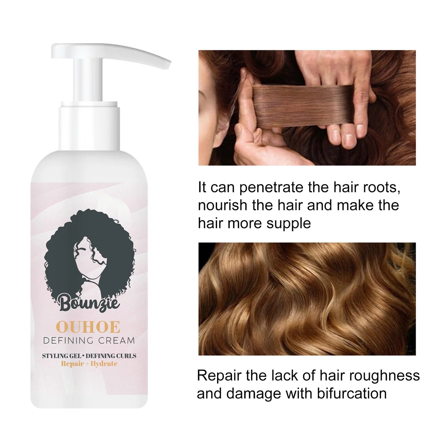 Hair Curling Cream Styling Sculpting Frizzy Wavy Boost Elastin Volumizing Fluffy Thickening Nourishing Enhance Hair Define Cream