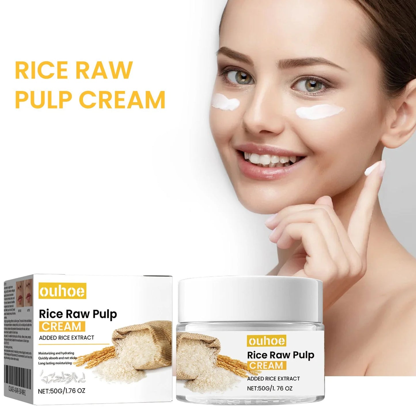 White Rice Whitening Cream anti Aging Remove Wrinkle Lifting Shrink Pores Fade Fine Lines Moisturizing Rice Raw Pulp Face Cream