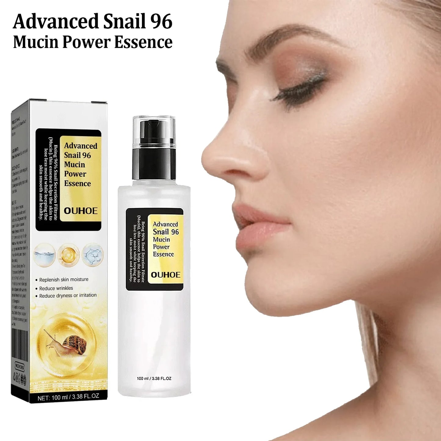 Snail Mucin Facial Essence Repairing Tightening Anti-Aging Fade Fine Lines Moisturizing Brightening Facial Skin Care 100Ml