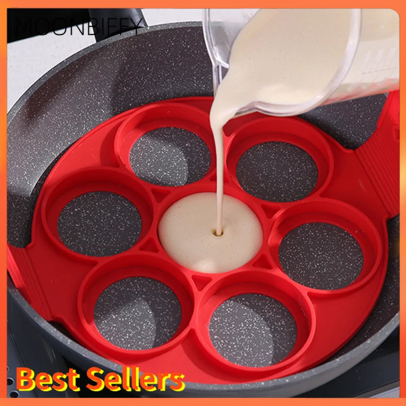 Silicone Jinao Multi-Shape 7-Hole Non-Stick Baking Mold Food-Grade Handle Fried Eggs Pancake Mold Home Cooking Kitchen Gadgets