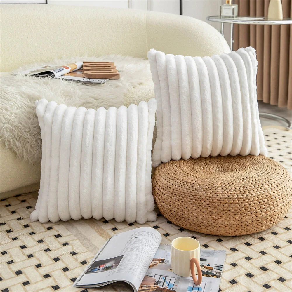 Plush Pillow Cover 50X50Cm Soft Fluffy Striped Cushion Cover 40X40 Luxury Pillowcase Home Decorative Pillow Case for Sofa